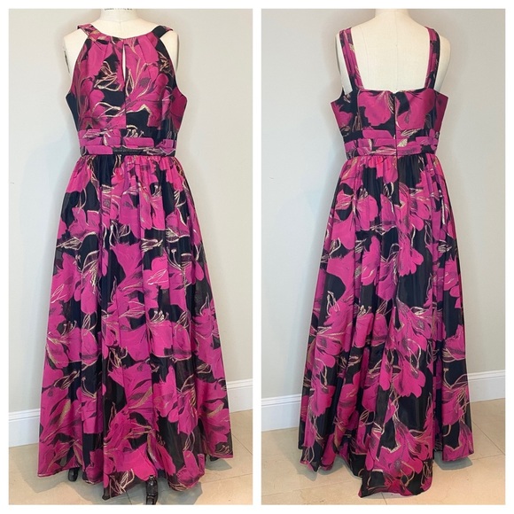 Calvin Klein Sleeveless Halter Ballgown Hibiscus Pink Floral Size 10 - Picture 2 of 12